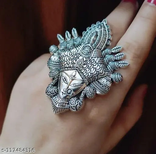 Maa durga oxidised silver ring